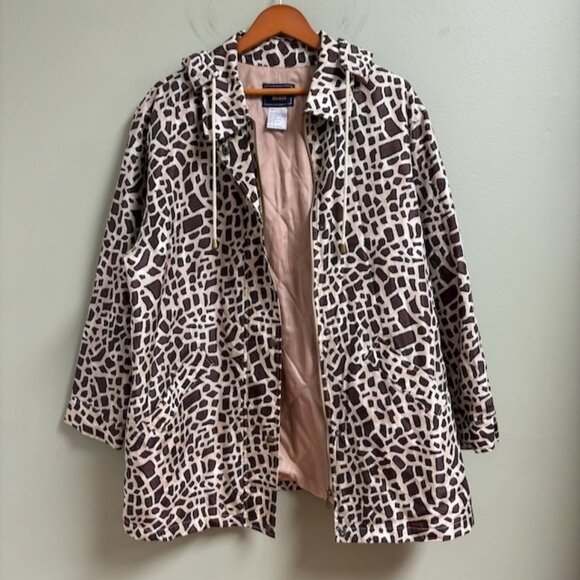 VTG‎ Dennis Basso Womens Silk Jacket Animal Print Size XL Removable Hood Classic - Picture 8 of 14